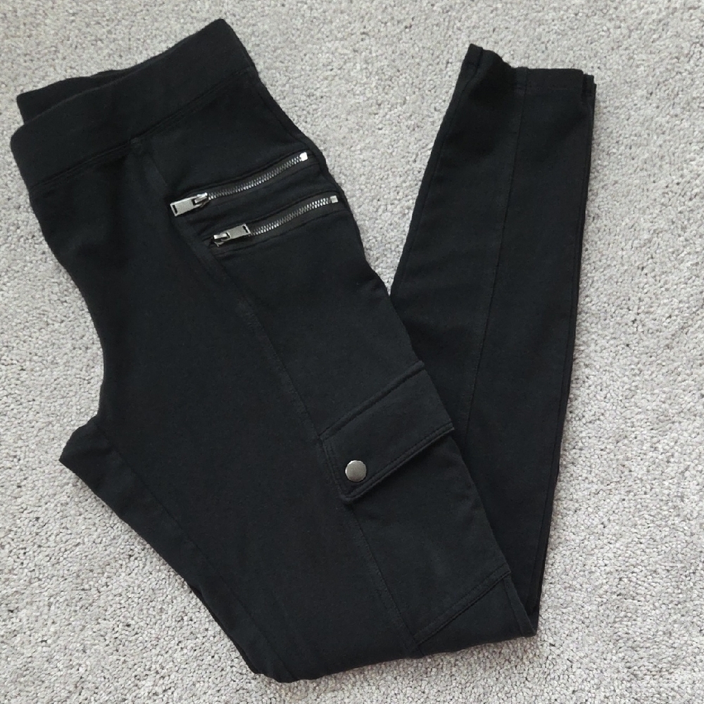 Express Black Cargo Leggings with Zipper Accents